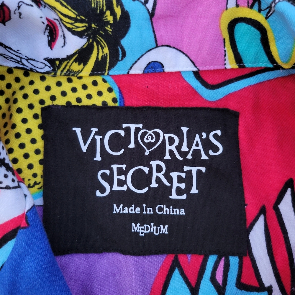 Victoria's Secret 90’s Cartoon Comics Pop Art Flannel Pajama Top Size Medium - Picture 7 of 15